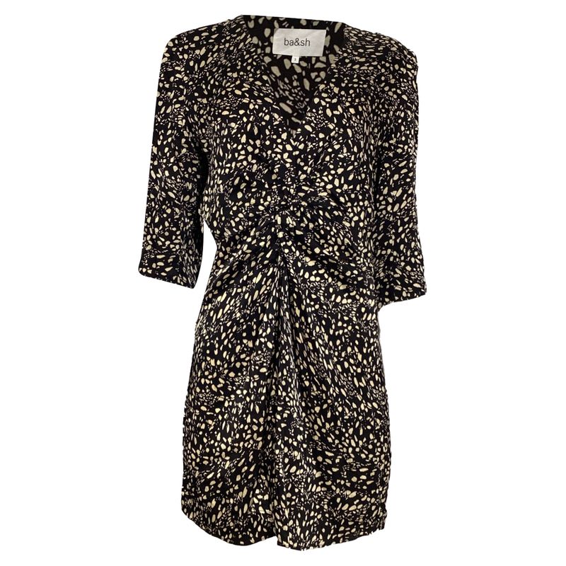 Ba&Sh Erika Twisted Printed Mini Dress In Black Viscose